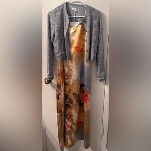 Floral Maxi Dress with Gray Cardigan